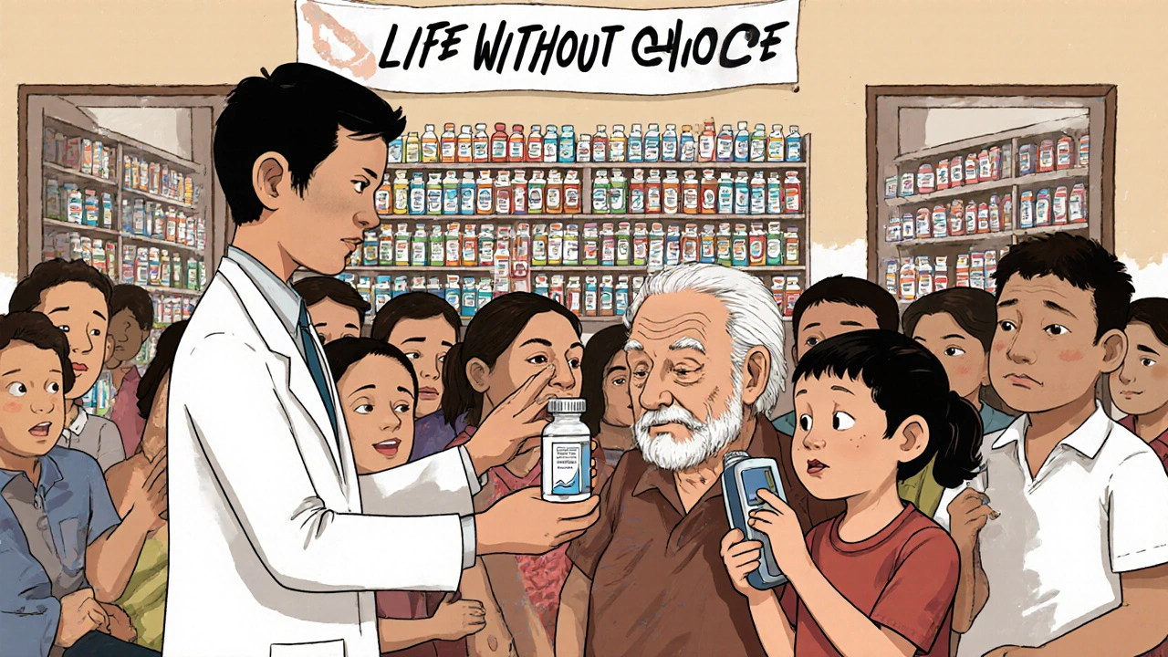 アジアの診療所でジェネリック薬が唯一の選択肢として患者に渡される光景。