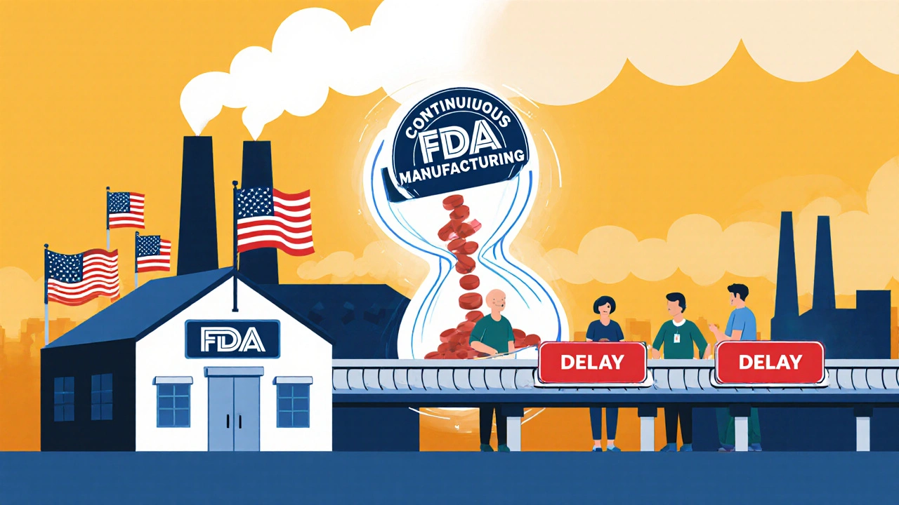 米国製造のジェネリック薬が8ヶ月で承認される様子、患者へ届く様子を描いたイラスト。