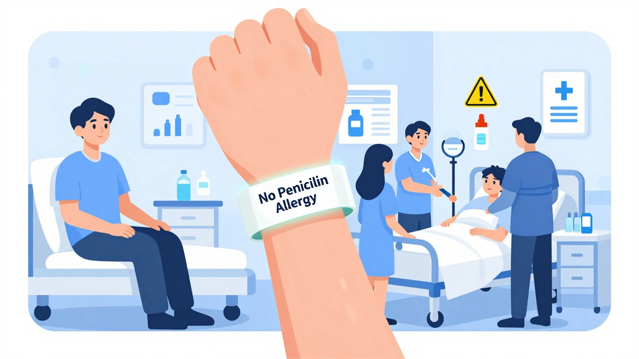 ペニシリンアレルギーのラベルを外した患者が、安全で効果的な治療を受けている様子。