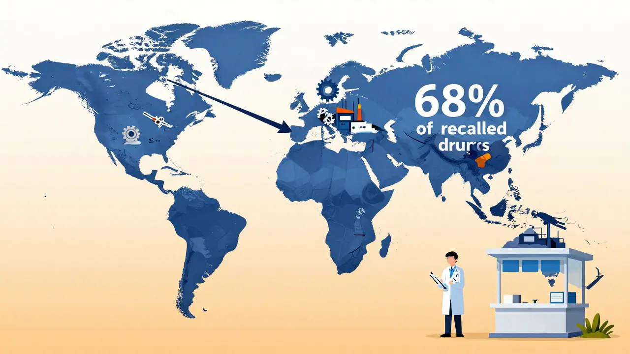 インドと中国の工場からアメリカへ向かうジェネリック薬の流れと、FDA検査員。