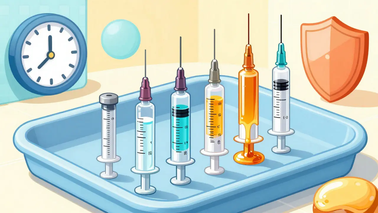 分子量や粘性の異なるヒアルロン酸注射剤のイメージイラスト