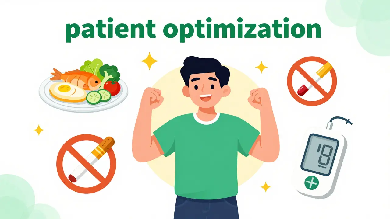 高タンパクな食事や禁煙など、術後の回復力を高めるための生活習慣改善のイラスト