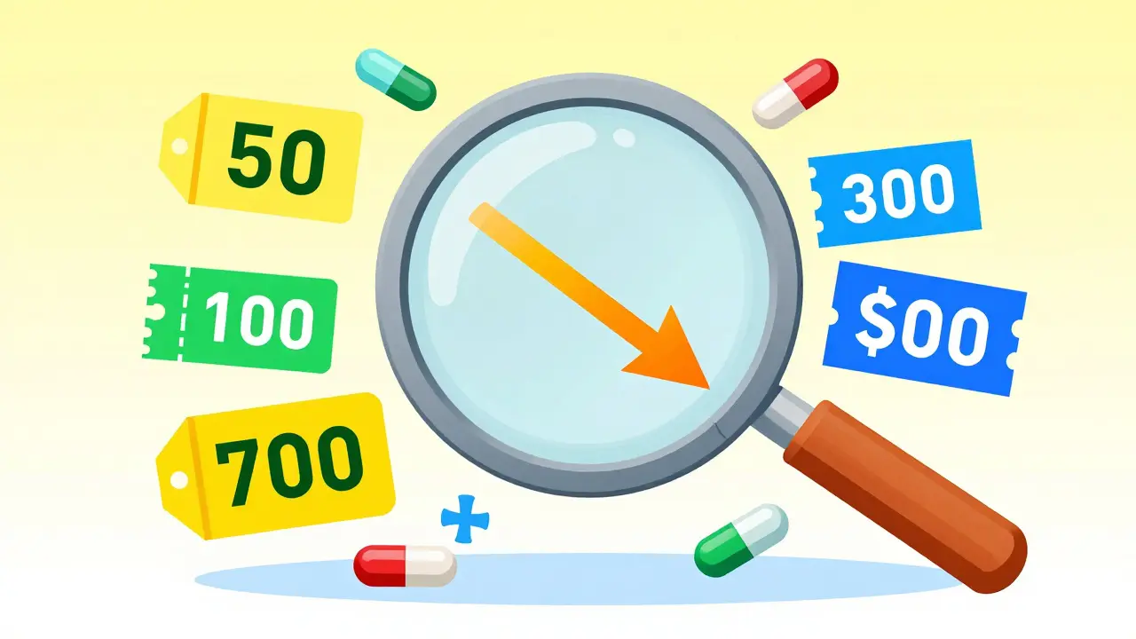 クーポンや比較サイトを使って薬代を節約するイメージ