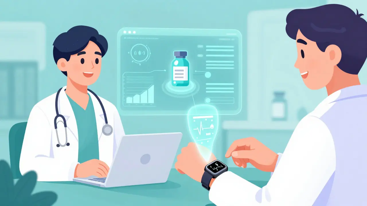 ウェアラブルデバイスとAIによる個別化医療のイメージ