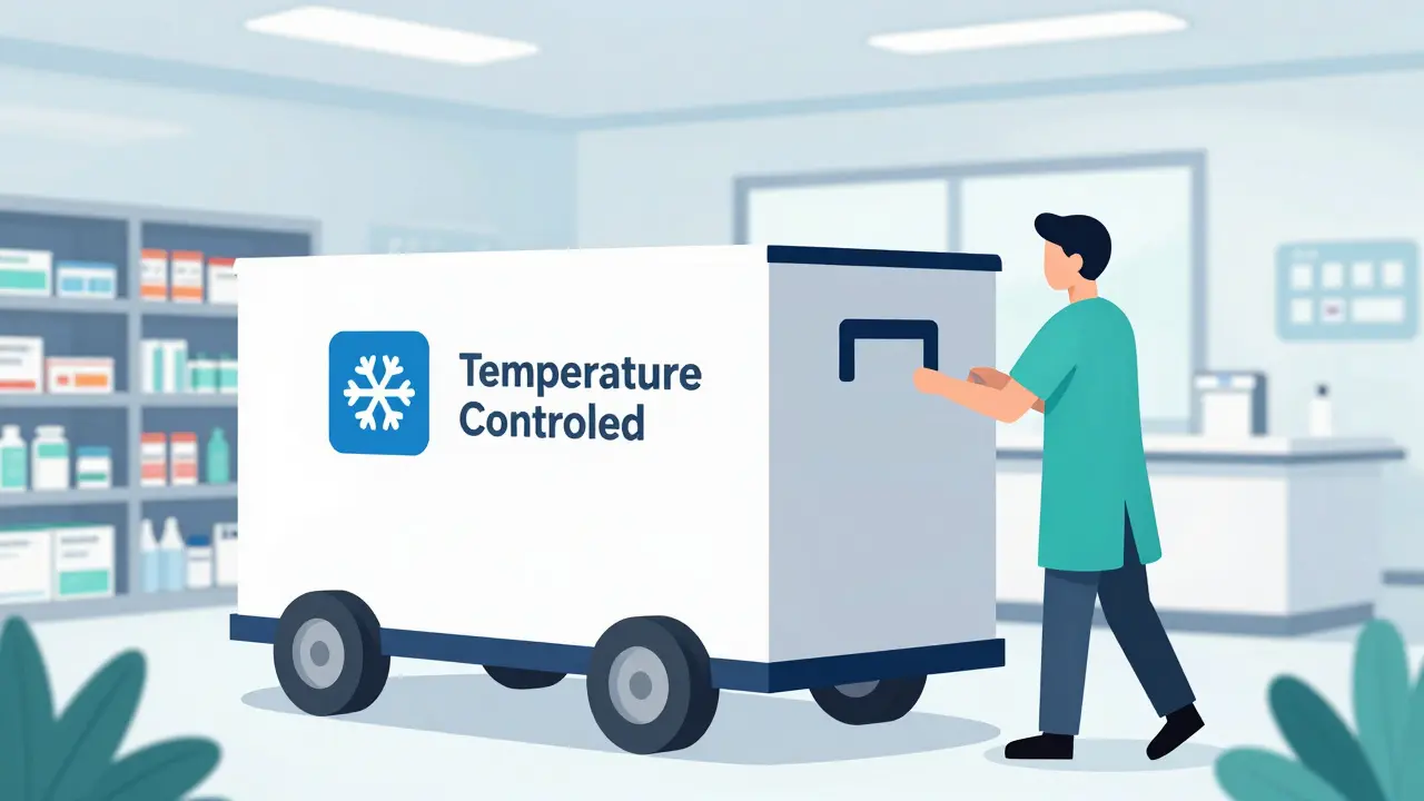 温度管理された梱包で医療機関に配送される医薬品