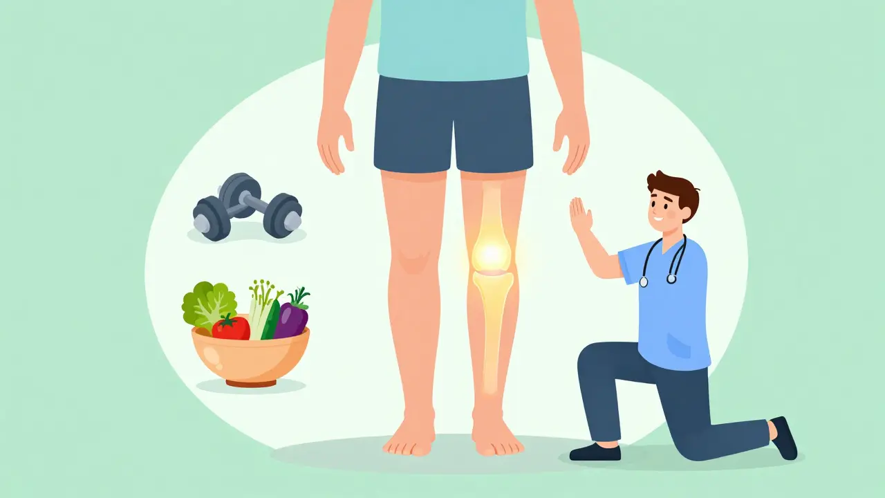 注射、筋トレ、食事管理を組み合わせた膝の総合的なケアの様子