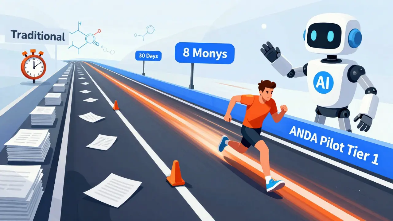 ANDA優先パイロットプログラムによる審査プロセスの加速を象徴するレースのイラスト