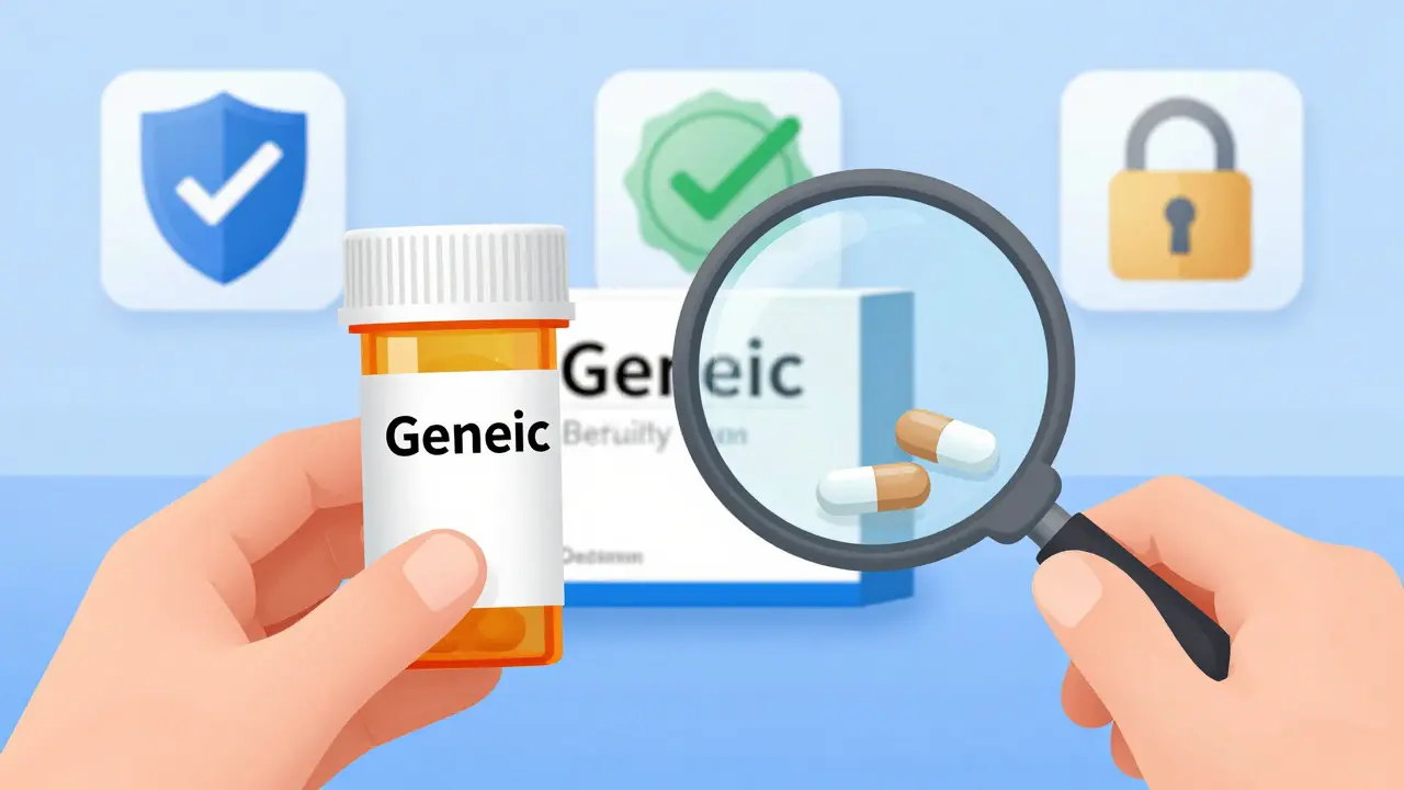 ジェネリック医薬品の安全性を確認する拡大鏡のイラスト