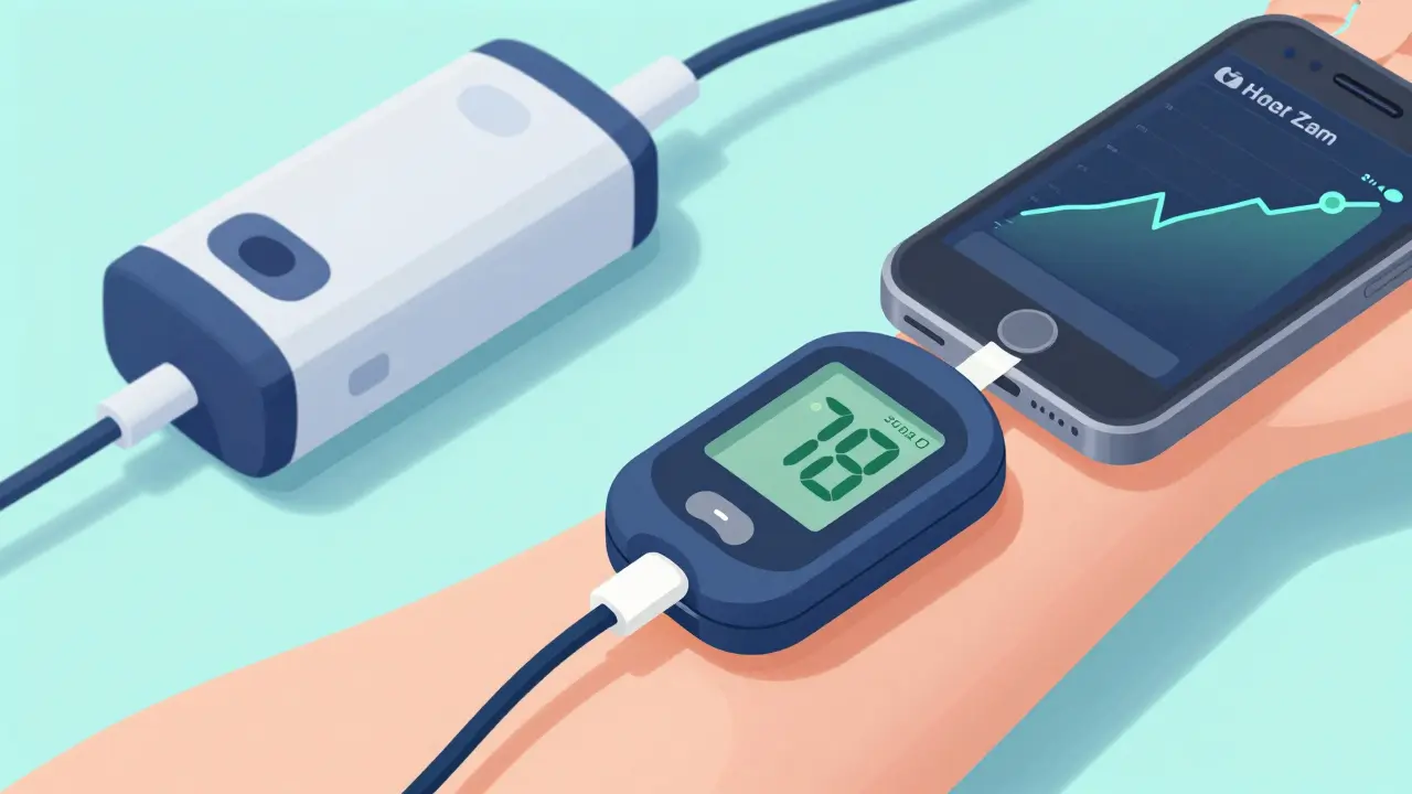 連続血糖モニタリングデバイスによる血糖値管理のイラスト