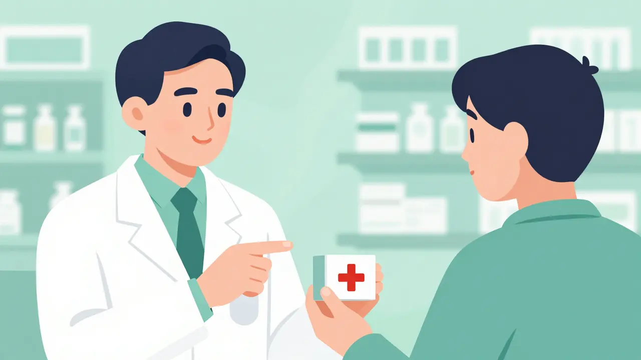 薬剤師がナロキソンを説明する安心感のあるイラスト