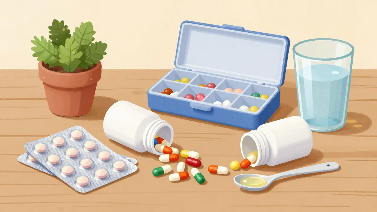 トピラメートの錠剤、カプセル、液状剤などの剤形を示すイラスト